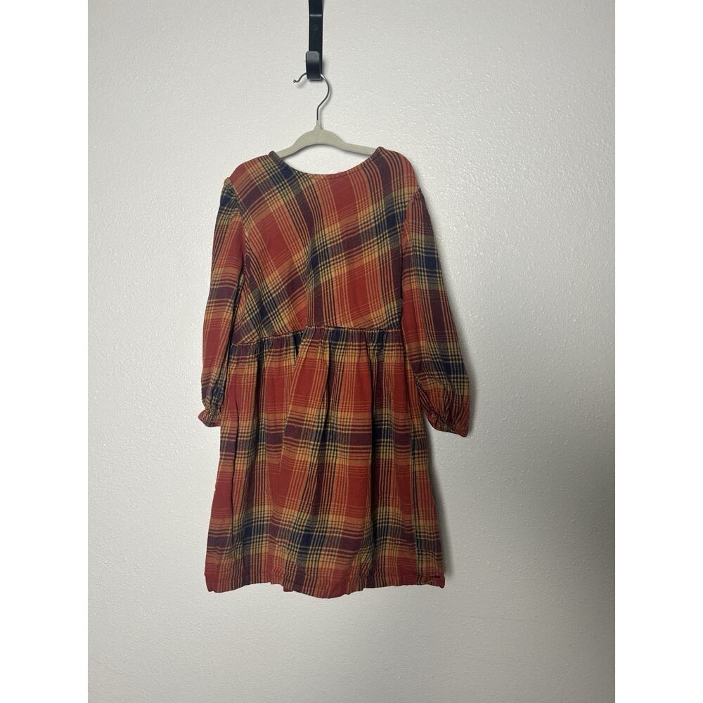 BEET World 5-6Y Long Sleeve Plaid Flannel Prairie Dress In Orange